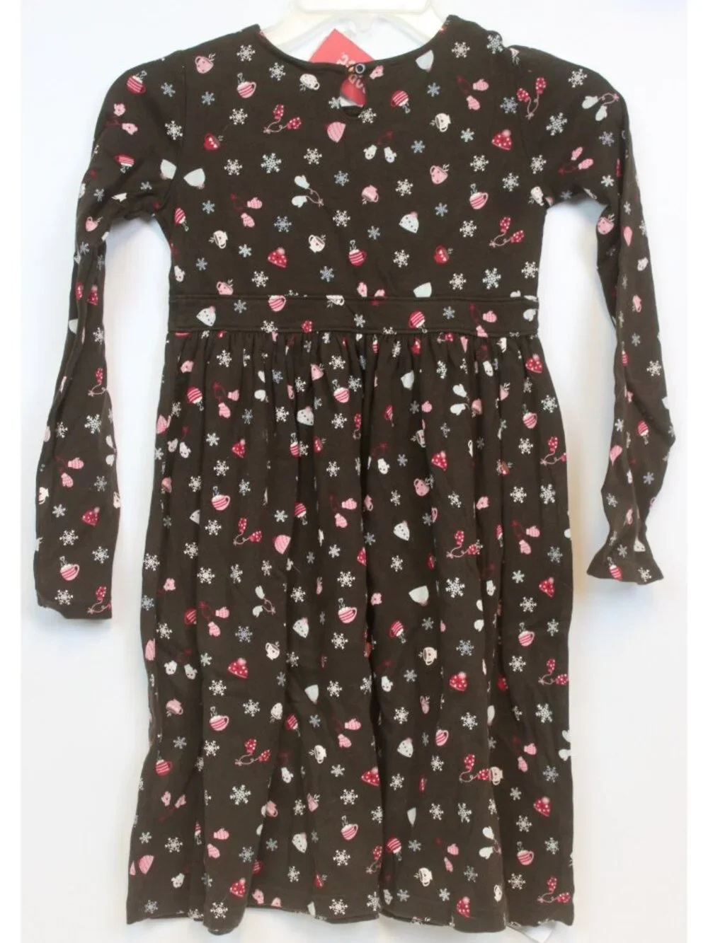 2008 Gymboree Winter Snowflake Brown Print Dress Mittens Mugs Play Cotton sz 4